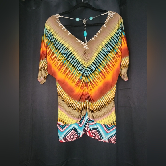 Fun Multi-colored Top with Great Beaded Back Detail - Picture 2 of 4